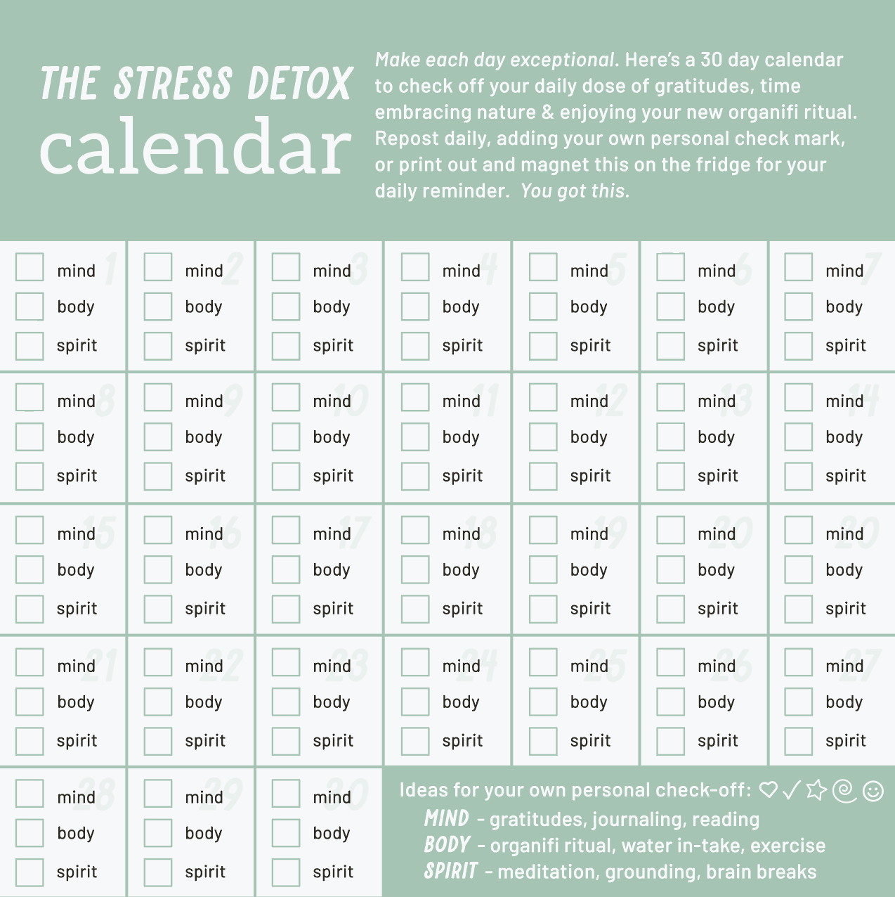 Stress Detox Calendar – organifi